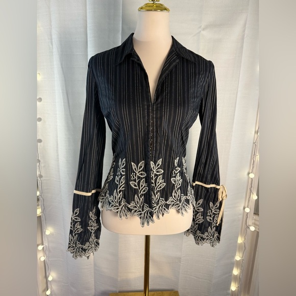 Hale Bob Black and Cream Fitted Embellished Blouse - Picture 1 of 6